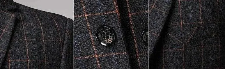 3-Piece Black Men’s Suit - Plaid Business Style