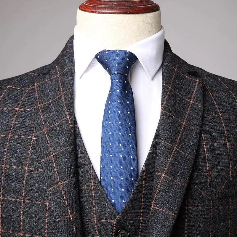 3-Piece Black Men’s Suit - Plaid Business Style