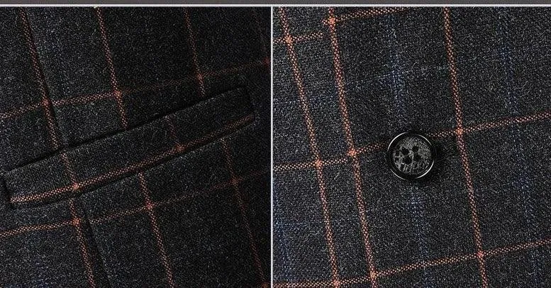 3-Piece Black Men’s Suit - Plaid Business Style