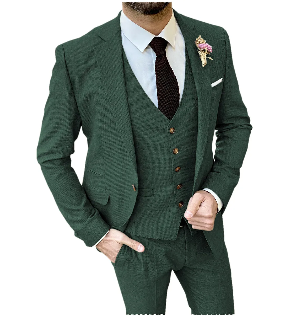 3 Pieces Mens Suit Flat Notch Lapel Hunt Green Tuxedos For Wedding (Blazer vest Pants)