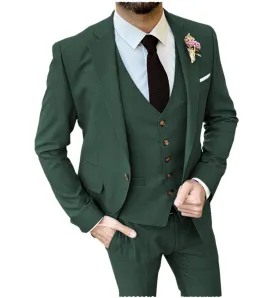 3 Pieces Mens Suit Flat Notch Lapel Hunt Green Tuxedos For Wedding (Blazer vest Pants)