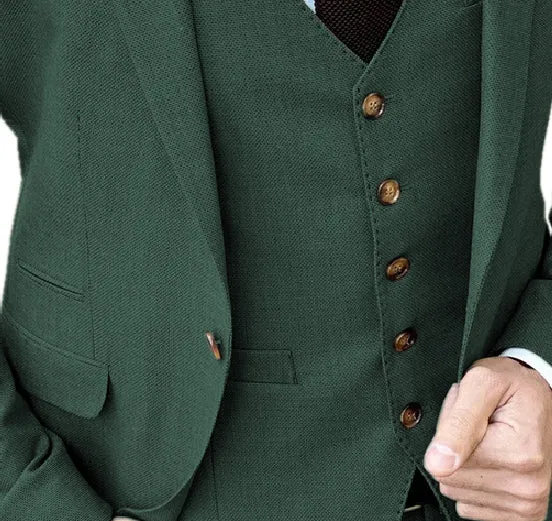 3 Pieces Mens Suit Flat Notch Lapel Hunt Green Tuxedos For Wedding (Blazer vest Pants)