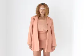90s Salmon Crepe THREE PIECE Top, Blazer & Mini Skirt Suit