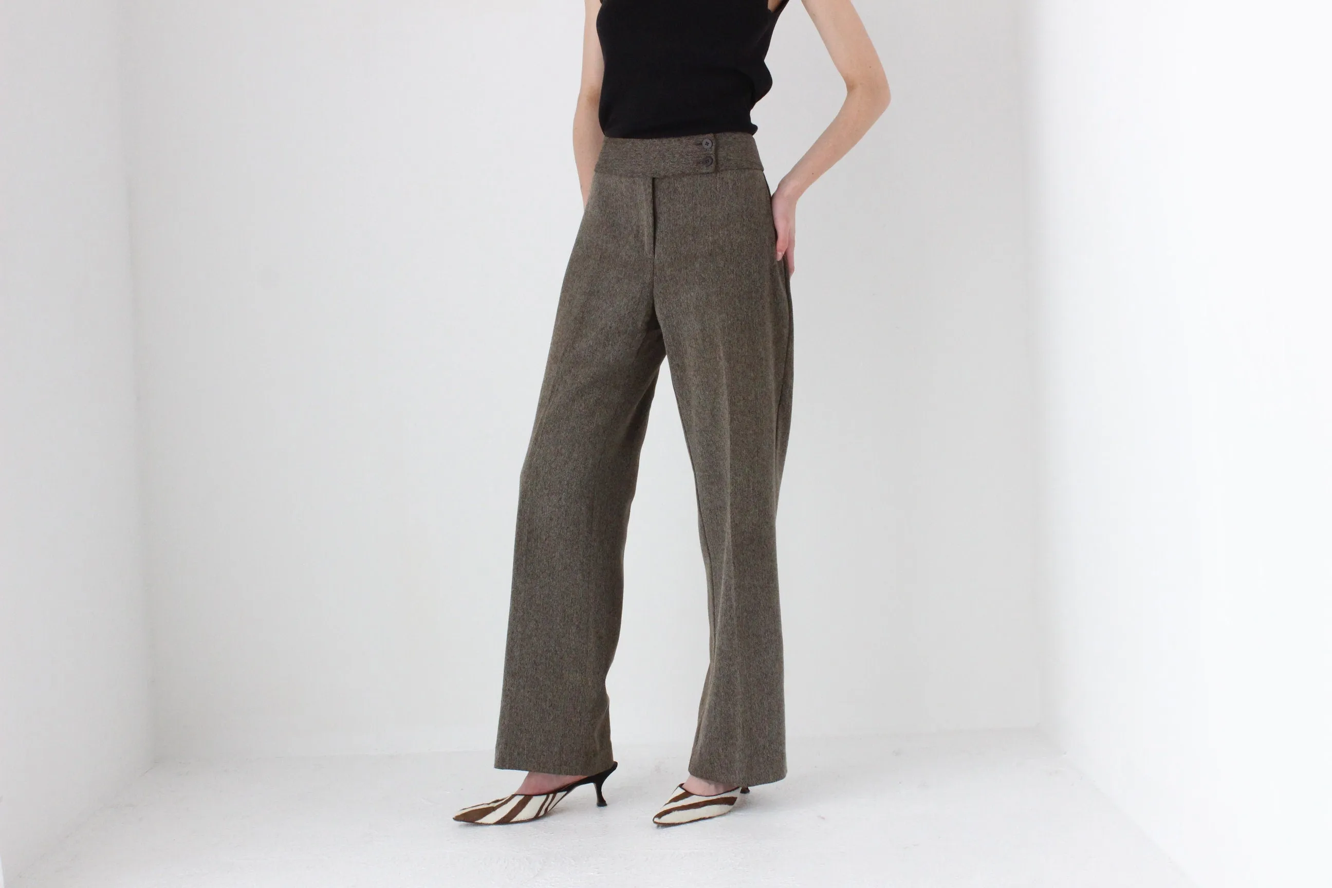 90s Woven Textured Wide Trousers