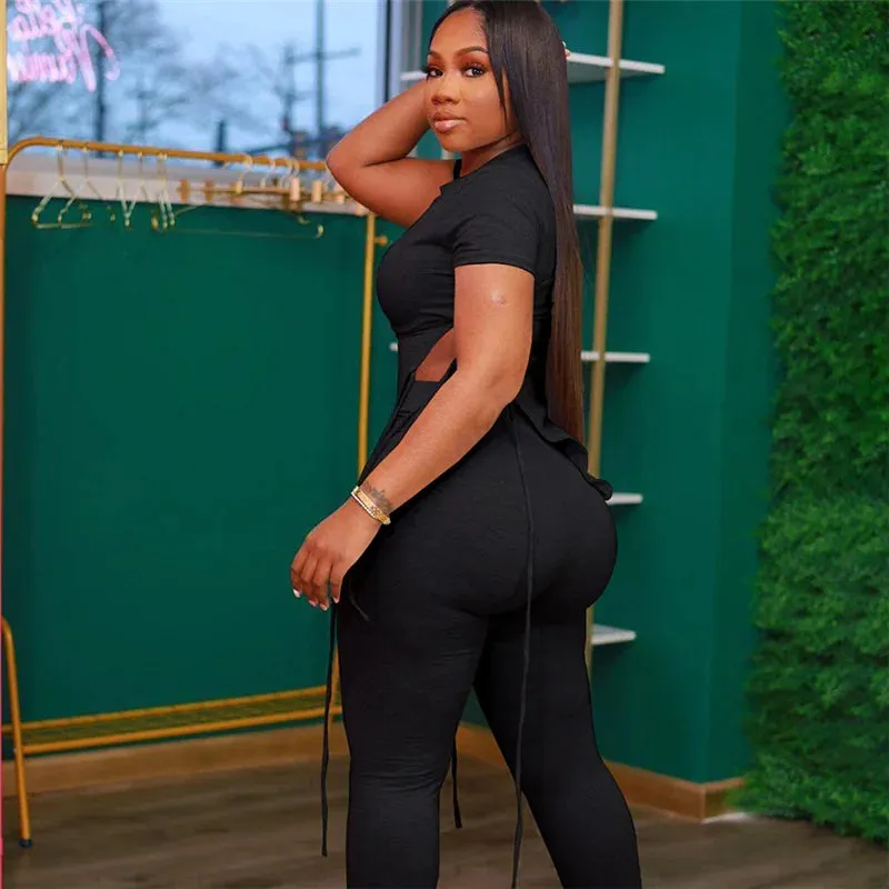All Black Short Sleeve Pants Set