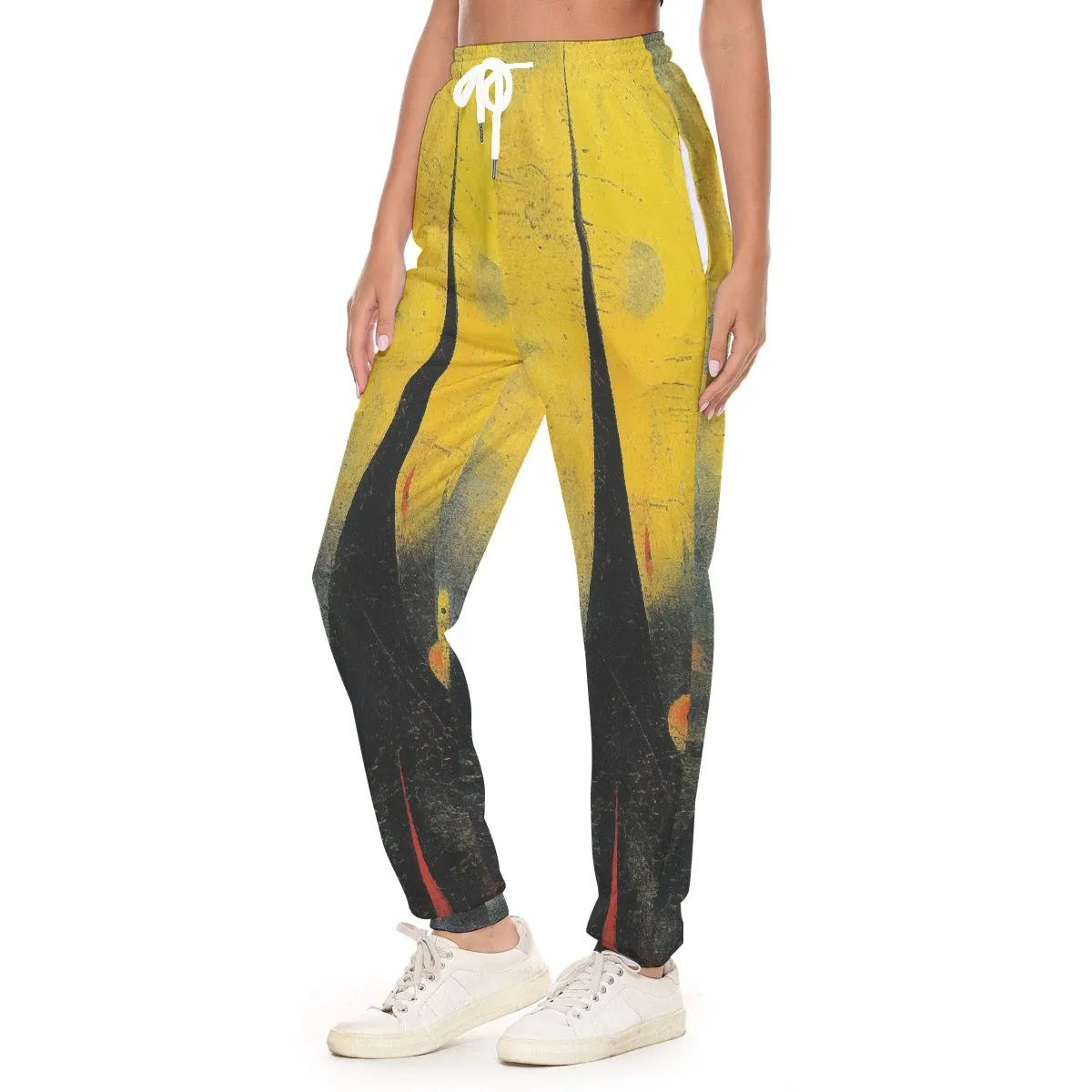 All-Over Print Women's Casual Pants 217 yellow, and black abstract print