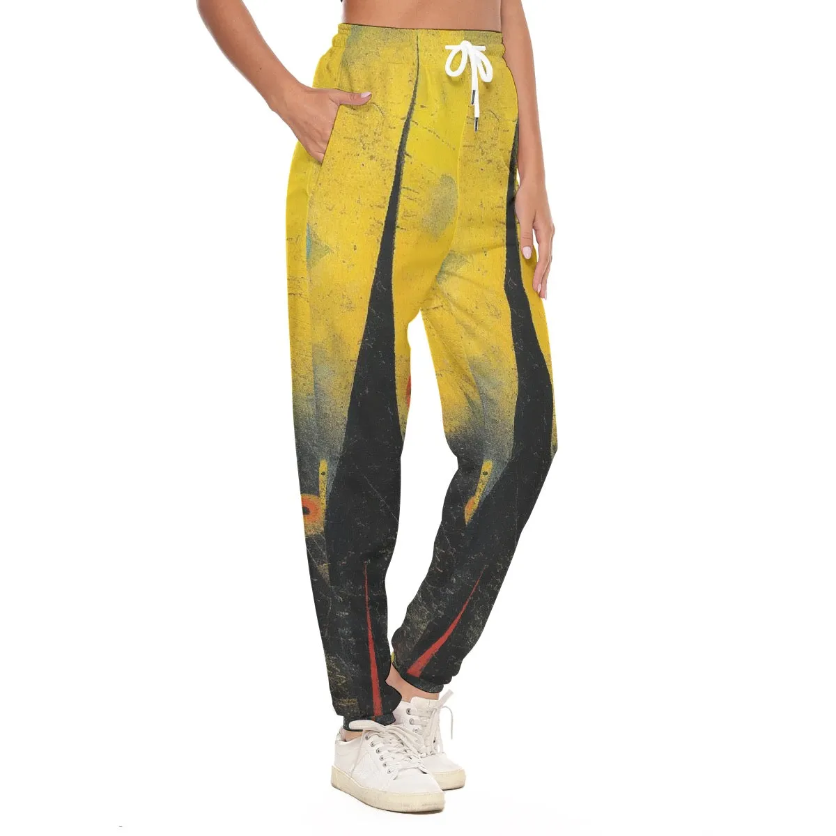 All-Over Print Women's Casual Pants 217 yellow, and black abstract print