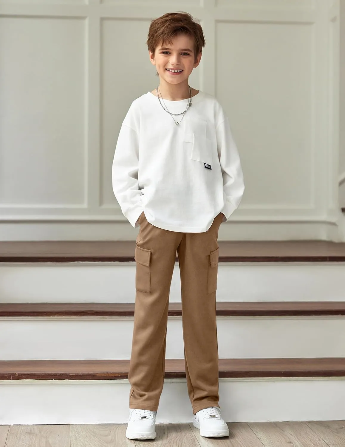 Arshiner Boys Cargo Pants Kids Elastic Waist Casual Athletic Jogger