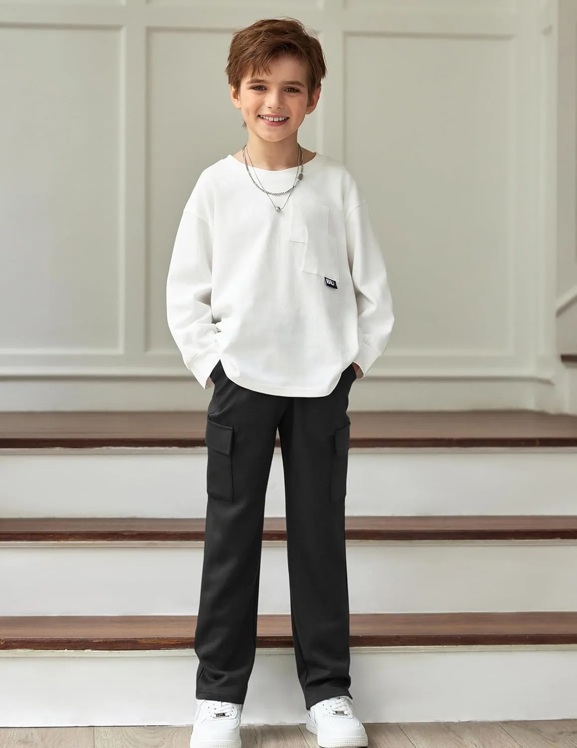 Arshiner Boys Cargo Pants Kids Elastic Waist Casual Athletic Jogger