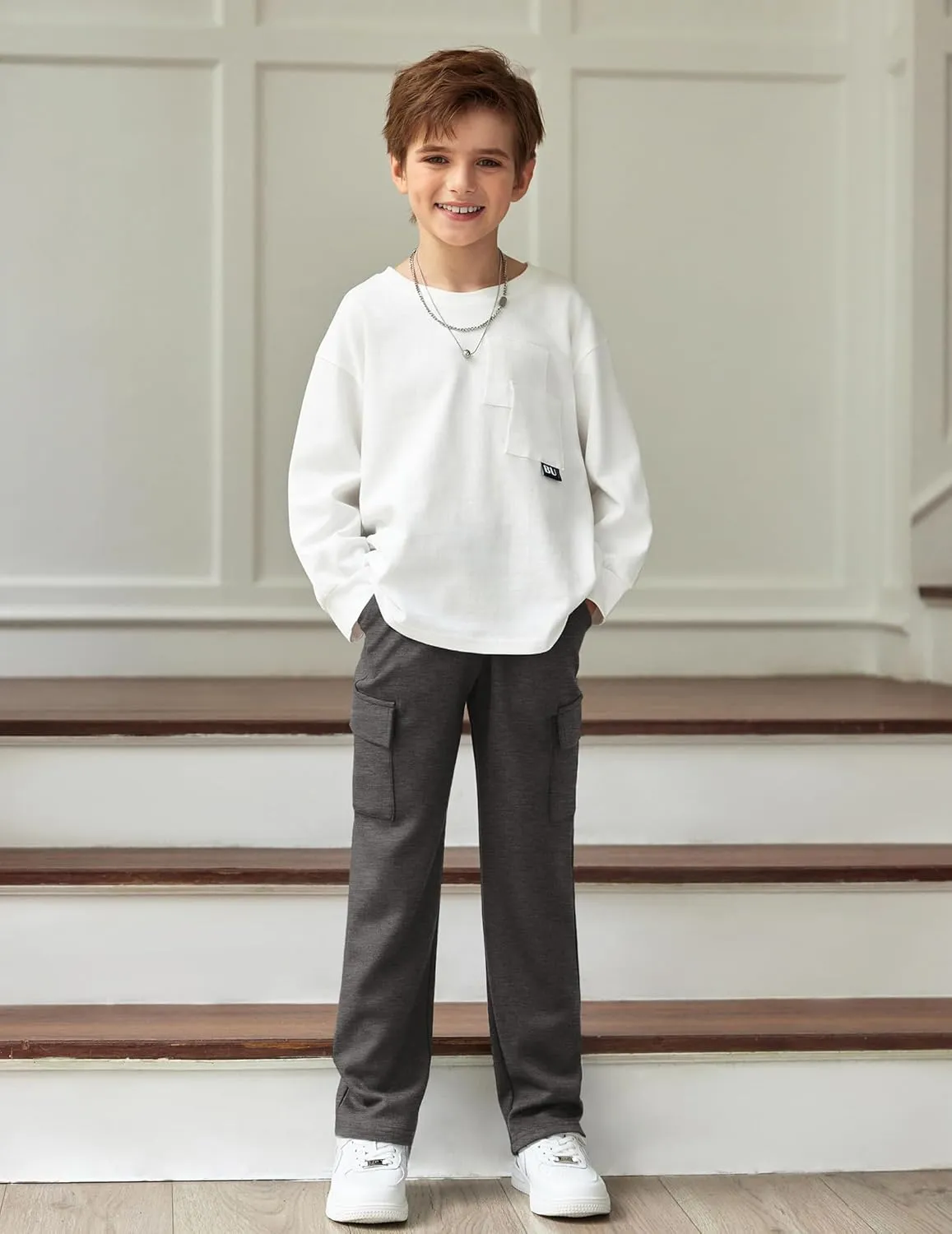 Arshiner Boys Cargo Pants Kids Elastic Waist Casual Athletic Jogger