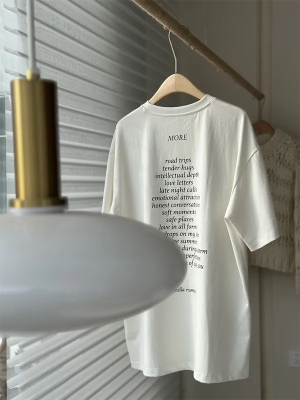 Bella Letter Print Loose Wide Round Neck Short Sleeve Couple T-Shirt