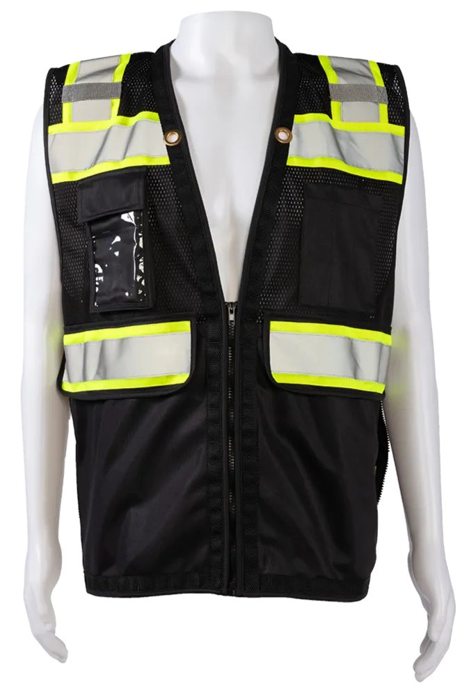 BKVM-HDSUV Black Mesh Lime Contrast Two Tone Heavy Duty Surveyors Safety Vest