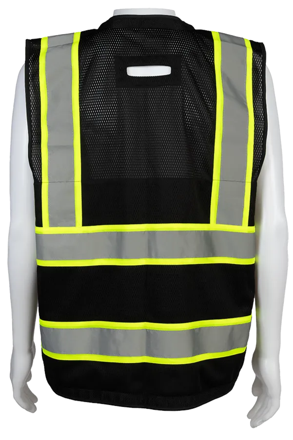 BKVM-HDSUV Black Mesh Lime Contrast Two Tone Heavy Duty Surveyors Safety Vest