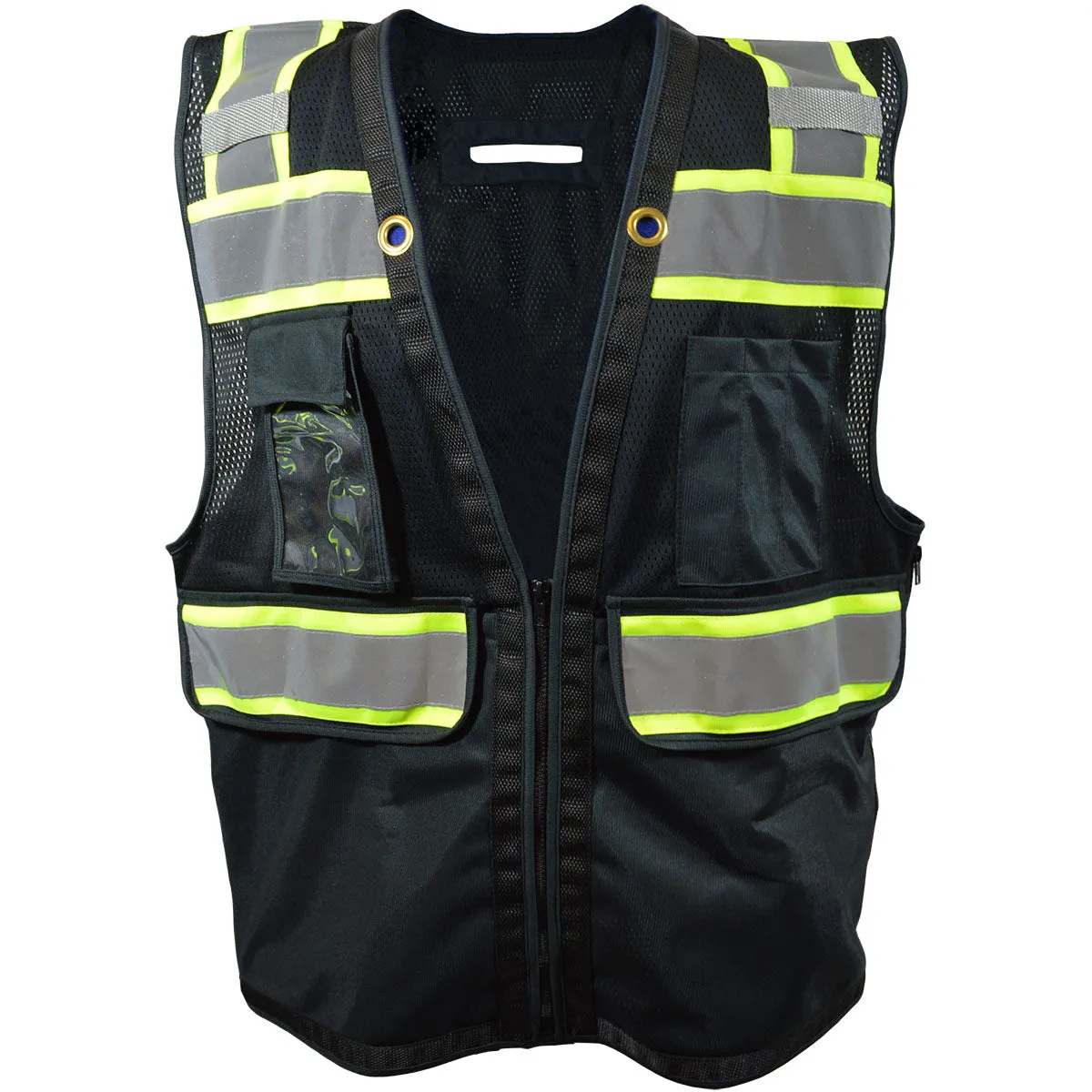 BKVM-HDSUV Black Mesh Lime Contrast Two Tone Heavy Duty Surveyors Safety Vest