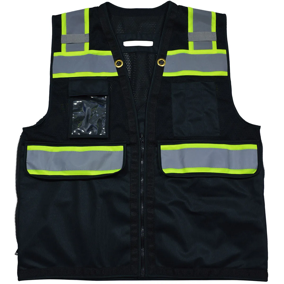 BKVM-HDSUV Black Mesh Lime Contrast Two Tone Heavy Duty Surveyors Safety Vest