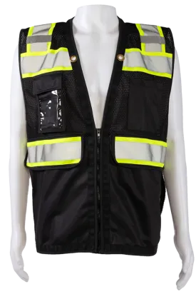 BKVM-HDSUV Black Mesh Lime Contrast Two Tone Heavy Duty Surveyors Safety Vest