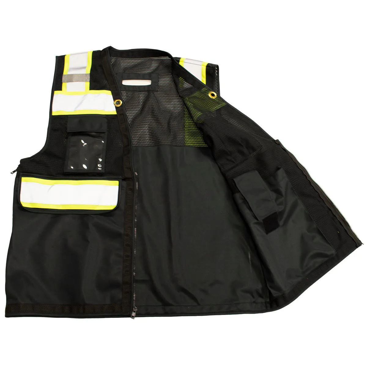 BKVM-HDSUV Black Mesh Lime Contrast Two Tone Heavy Duty Surveyors Safety Vest