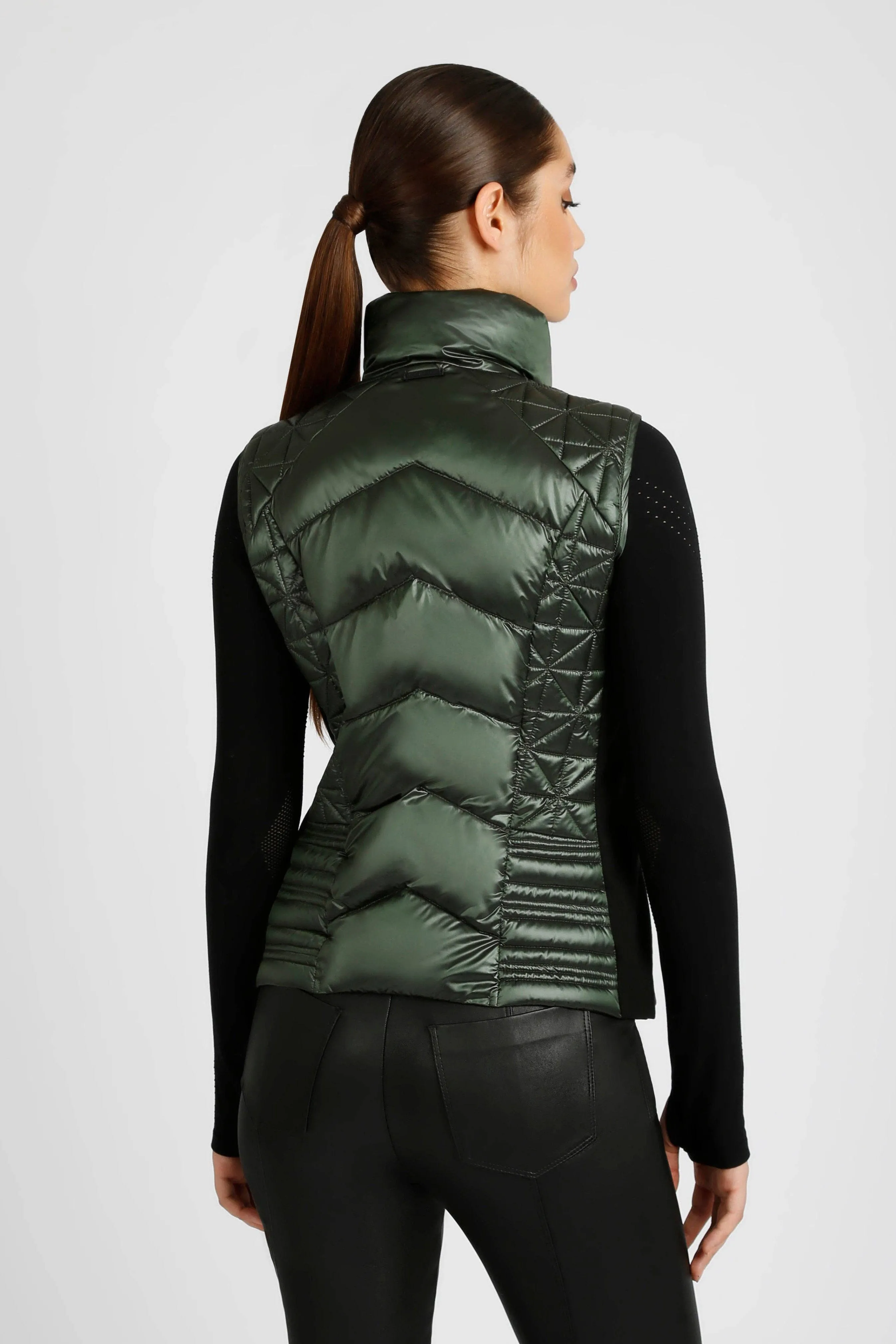 Blanc Noir Packable Shimmer Vest in Sea Kelp Green