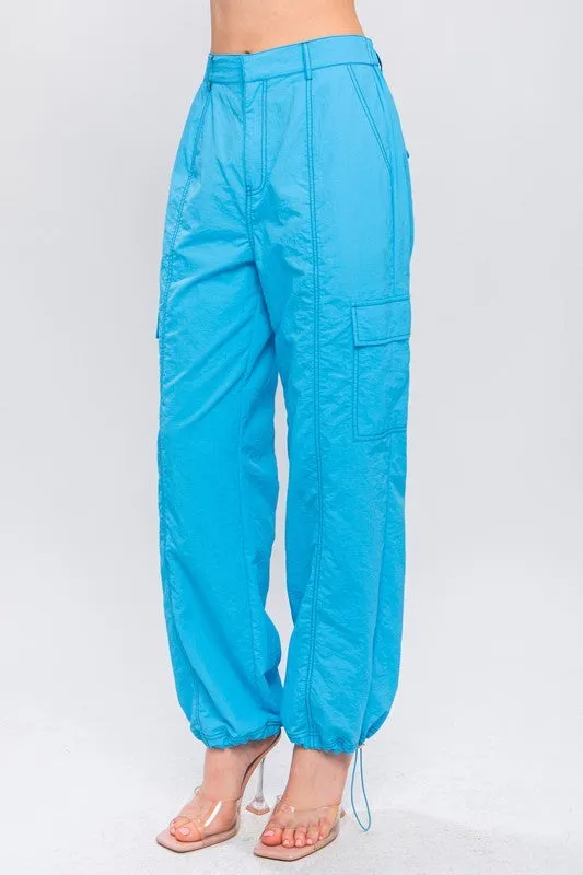 Blue Parachute Cargo Pants w/Adjustable Toggles