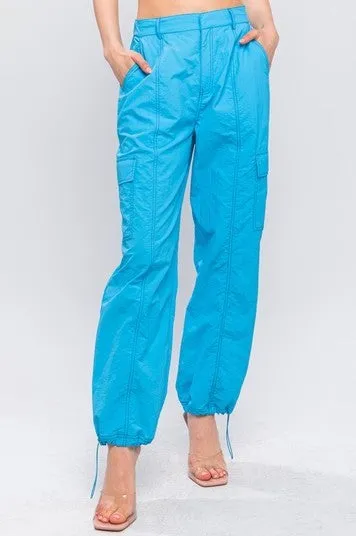 Blue Parachute Cargo Pants w/Adjustable Toggles
