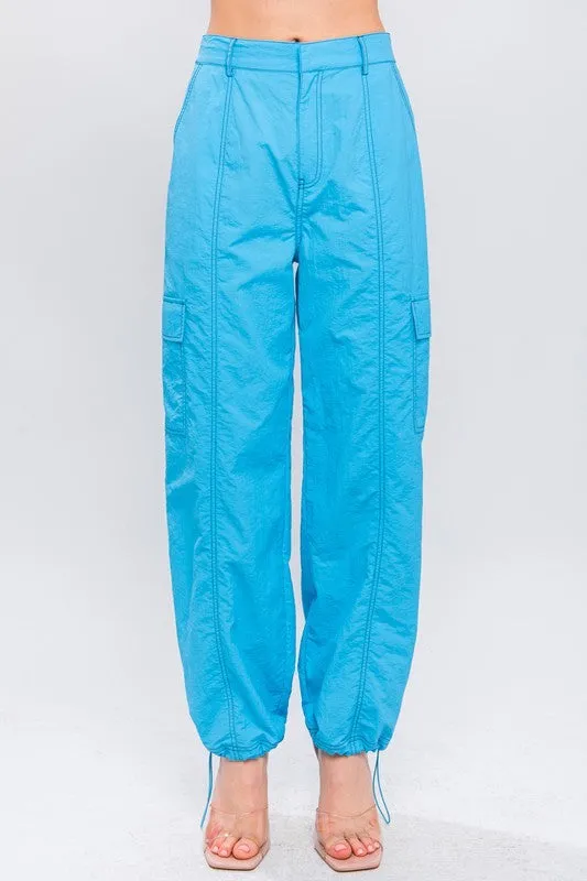 Blue Parachute Cargo Pants w/Adjustable Toggles