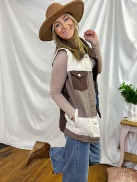 Brown Denim Patch Combo Color Vest