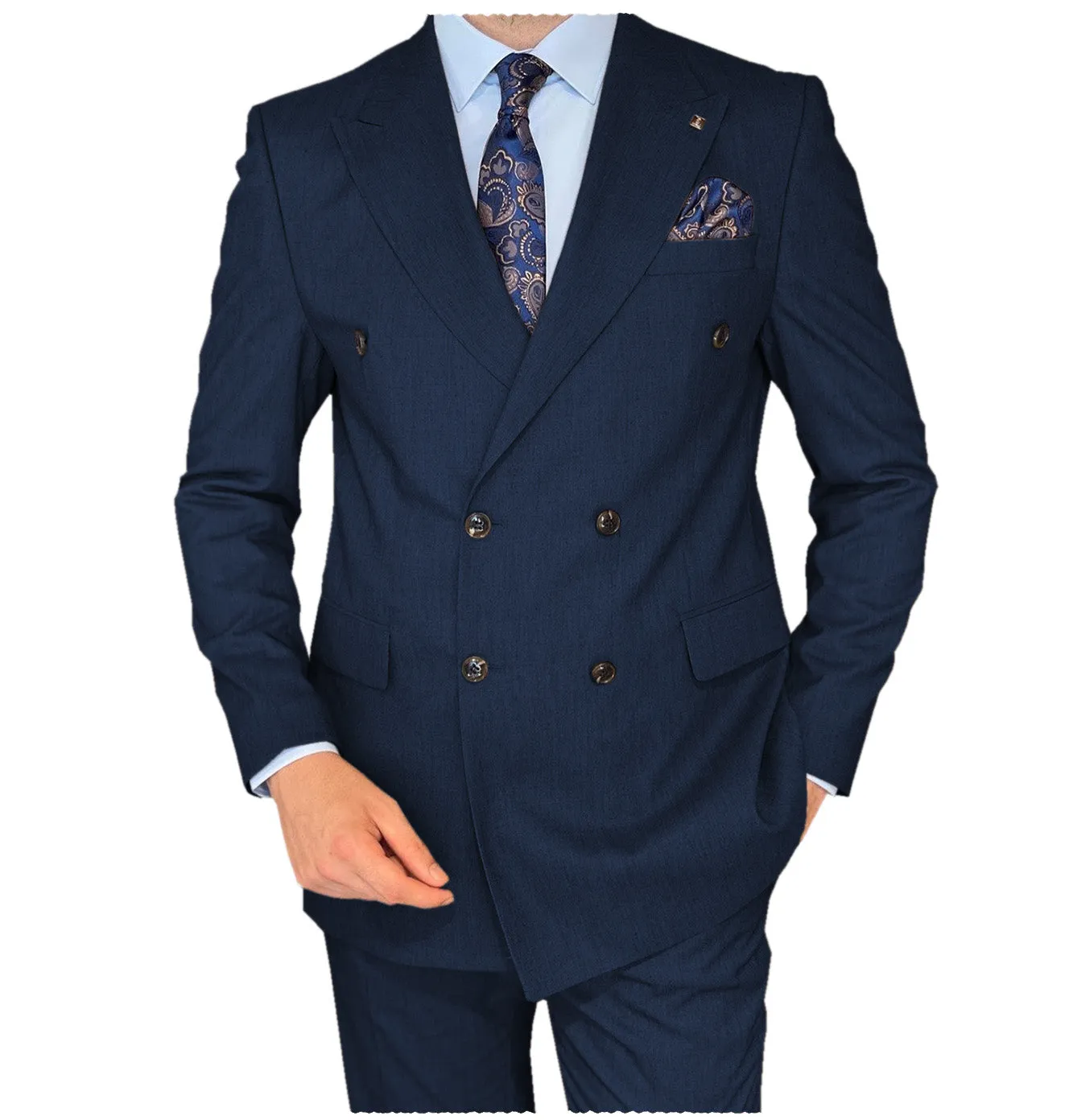 Business 2 Pieces Mens Suit Flat Peak Lapel Double Breasted Tuxedos For Wedding (Blazer Pants)