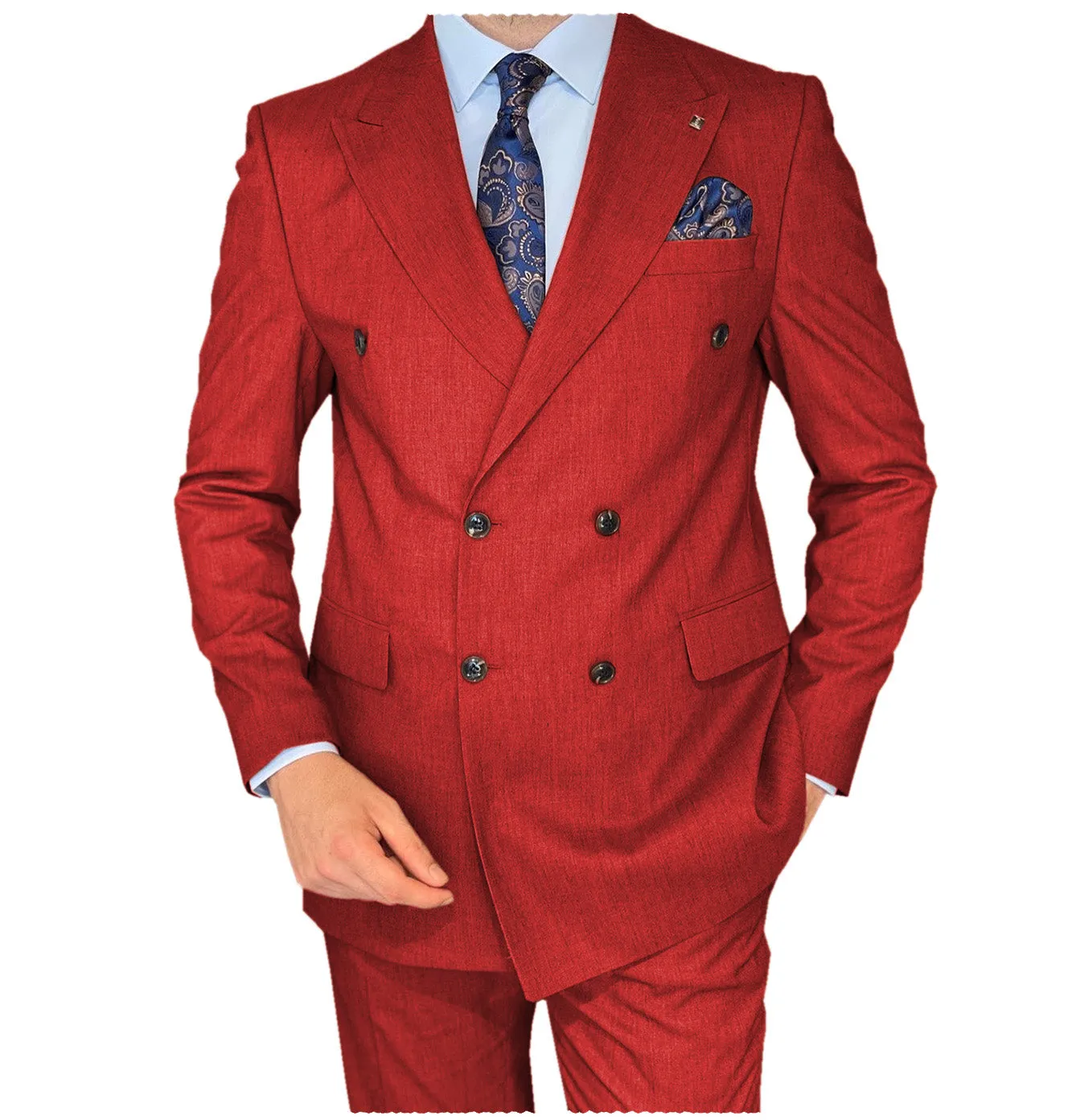 Business 2 Pieces Mens Suit Flat Peak Lapel Double Breasted Tuxedos For Wedding (Blazer Pants)