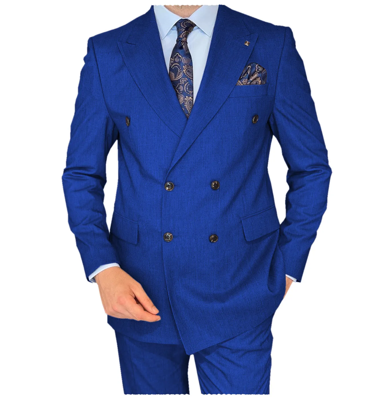 Business 2 Pieces Mens Suit Flat Peak Lapel Double Breasted Tuxedos For Wedding (Blazer Pants)