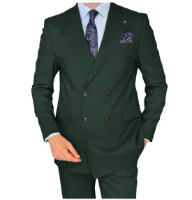 Business 2 Pieces Mens Suit Flat Peak Lapel Double Breasted Tuxedos For Wedding (Blazer Pants)