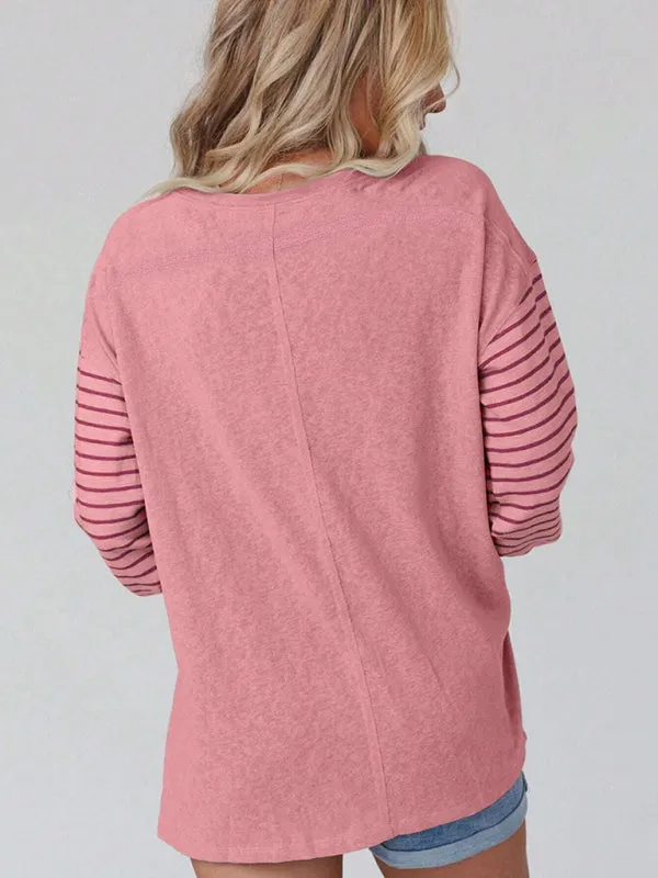 Calliope Pullover Round Neck Casual Striped Contrast Long-Sleeved T-Shirt
