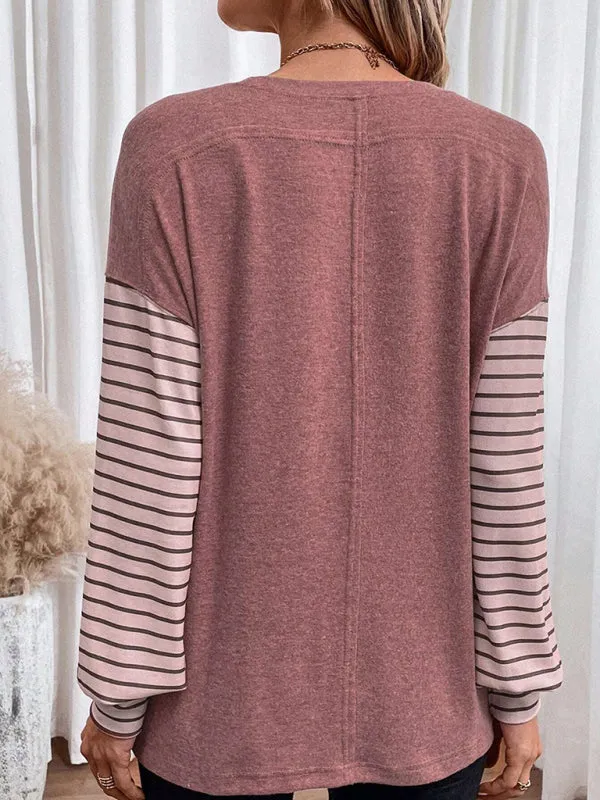 Calliope Pullover Round Neck Casual Striped Contrast Long-Sleeved T-Shirt