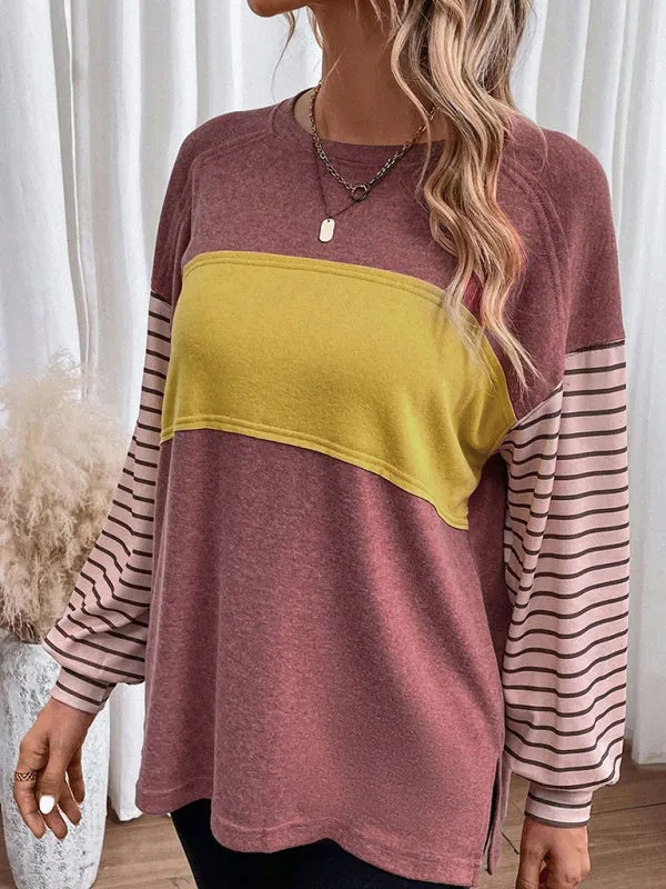 Calliope Pullover Round Neck Casual Striped Contrast Long-Sleeved T-Shirt