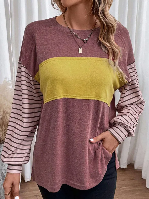 Calliope Pullover Round Neck Casual Striped Contrast Long-Sleeved T-Shirt