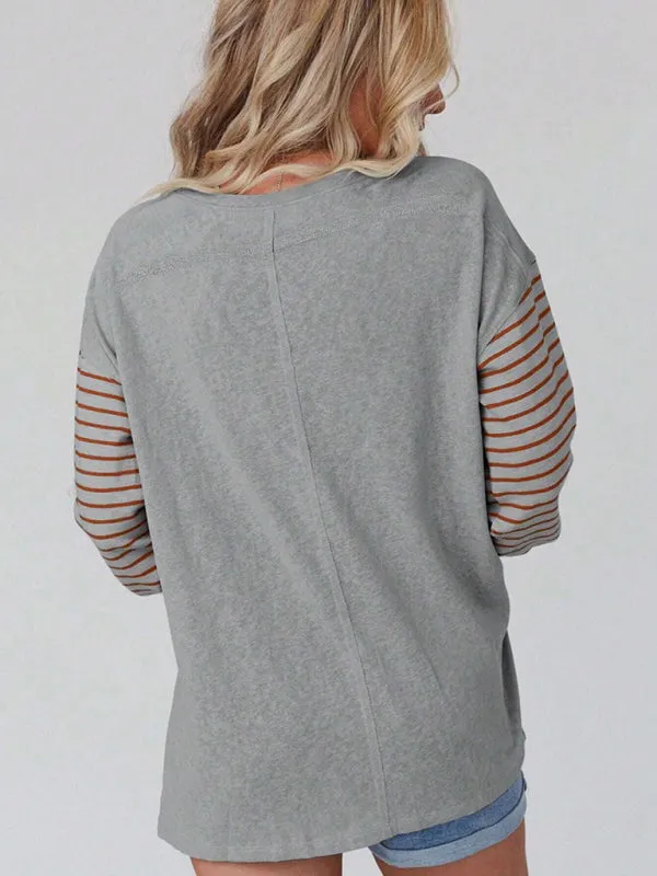 Calliope Pullover Round Neck Casual Striped Contrast Long-Sleeved T-Shirt