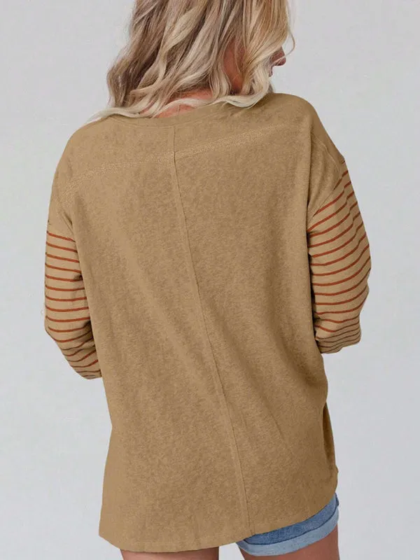 Calliope Pullover Round Neck Casual Striped Contrast Long-Sleeved T-Shirt