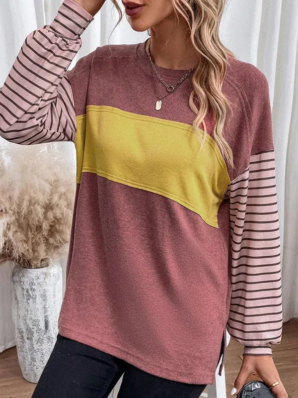 Calliope Pullover Round Neck Casual Striped Contrast Long-Sleeved T-Shirt
