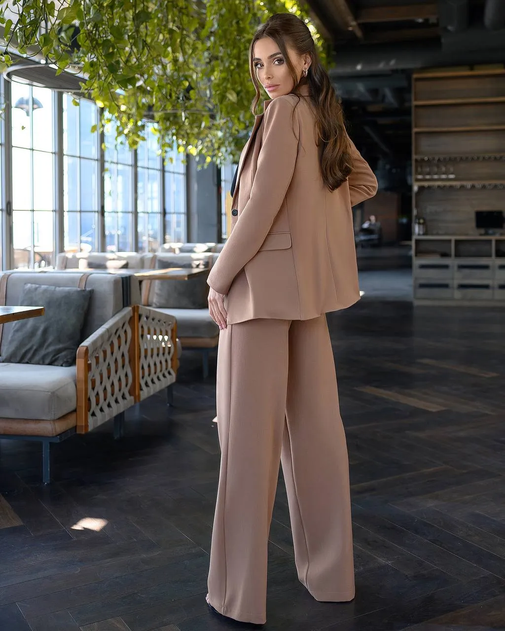 Camel Belted Wide-Leg Suit 2-Piece