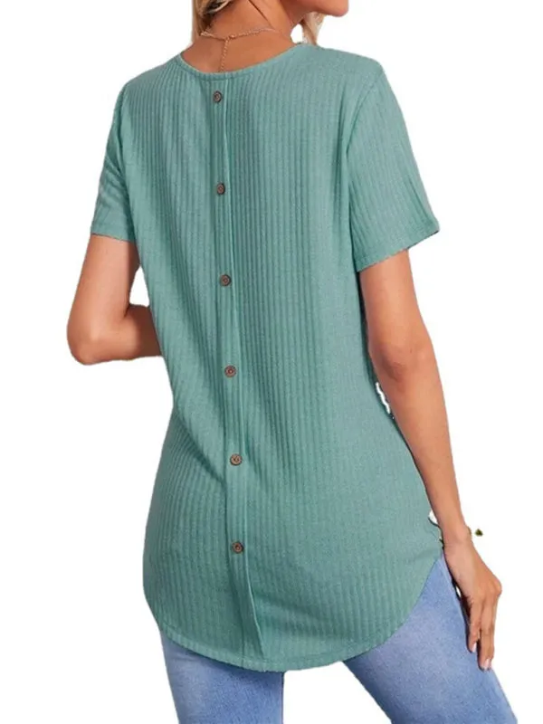 Carmen Women's Back Single Breasted Casual Loose Short Sleeve T-Shirt