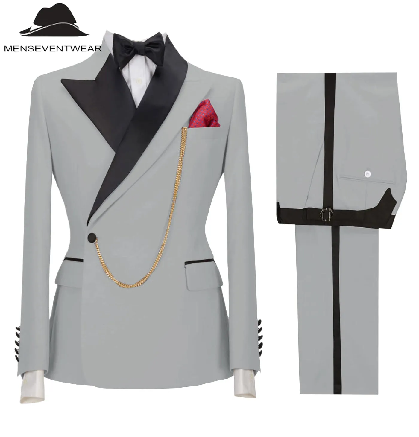 Casual Mens Suit 2 Pieces Peak Lapel Blazer For Wedding (Blazer Pants)