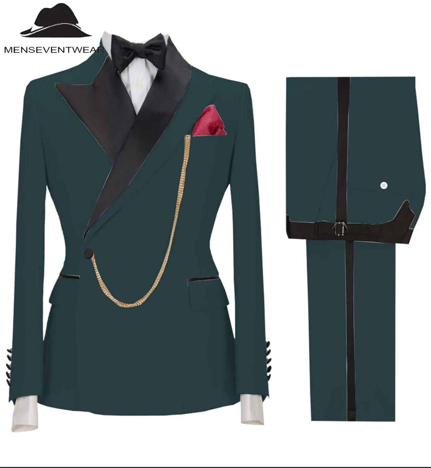 Casual Mens Suit 2 Pieces Peak Lapel Blazer For Wedding (Blazer Pants)