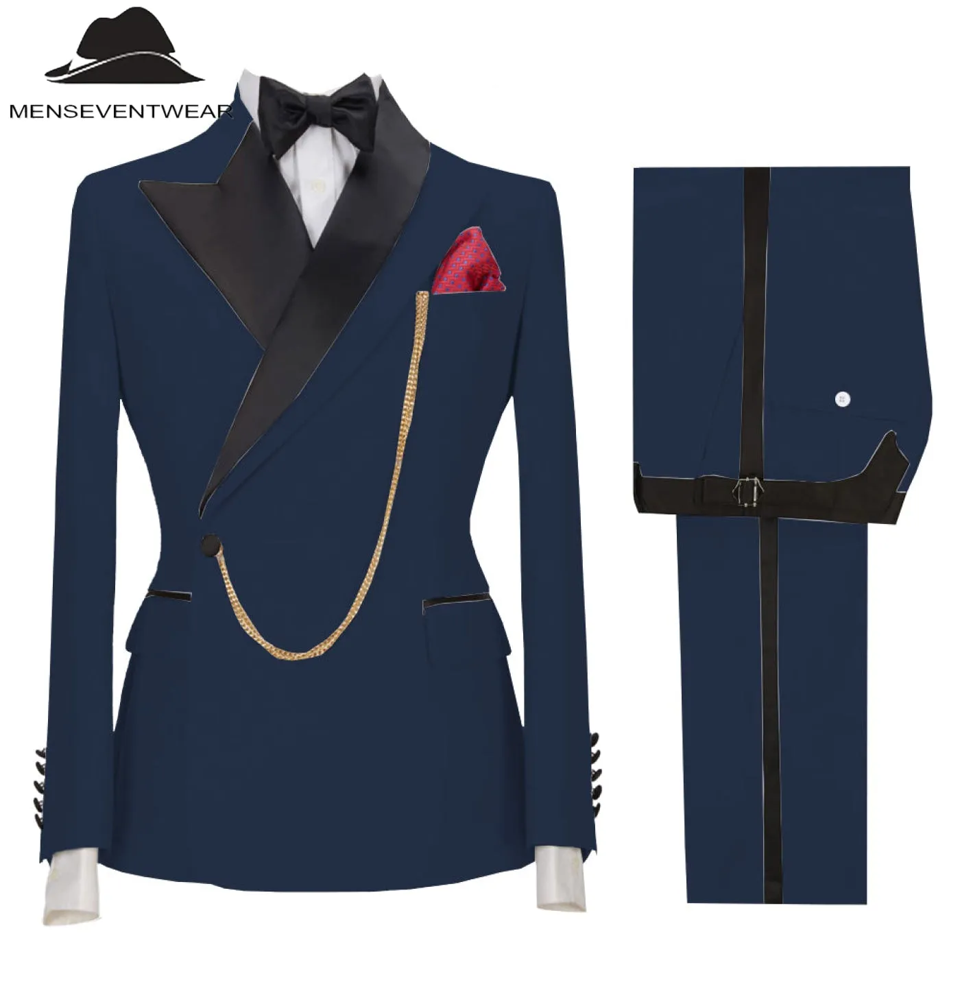 Casual Mens Suit 2 Pieces Peak Lapel Blazer For Wedding (Blazer Pants)