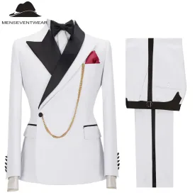 Casual Mens Suit 2 Pieces Peak Lapel Blazer For Wedding (Blazer Pants)