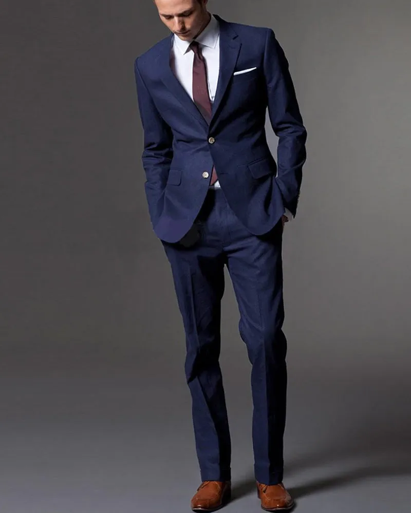 CB0510 Navy Blue Solid Color Wedding Suit For Men Groomsmen/Groom Tuxedo Tailored Costume Homme Mariage 2 Pieces (Jacket pants))