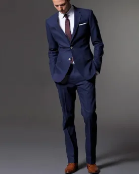 CB0510 Navy Blue Solid Color Wedding Suit For Men Groomsmen/Groom Tuxedo Tailored Costume Homme Mariage 2 Pieces (Jacket pants))