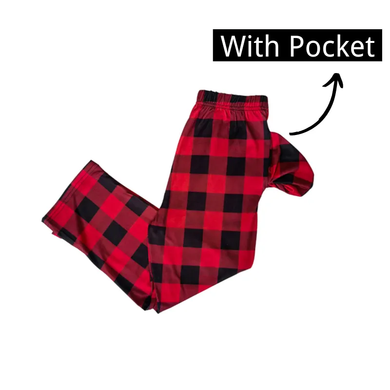 Christmas Family Christmas 2024 Letter Print Patterned Contrast Black top and Black & Red Plaid Pants Family Matching Pajamas Set