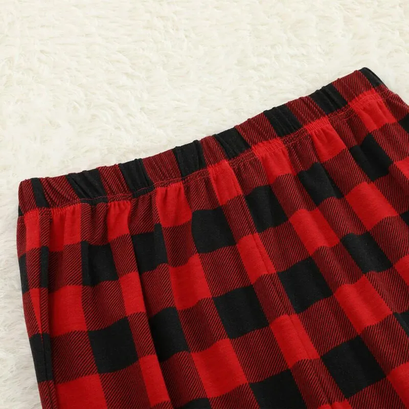 Christmas Family Christmas 2024 Letter Print Patterned Contrast Black top and Black & Red Plaid Pants Family Matching Pajamas Set