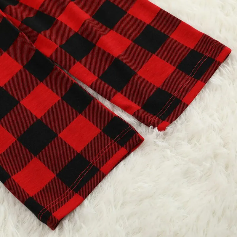 Christmas Family Christmas 2024 Letter Print Patterned Contrast Black top and Black & Red Plaid Pants Family Matching Pajamas Set