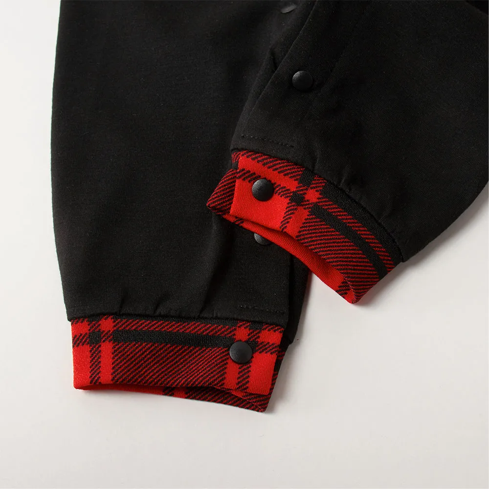 Christmas Family Christmas 2024 Letter Print Patterned Contrast Black top and Black & Red Plaid Pants Family Matching Pajamas Set