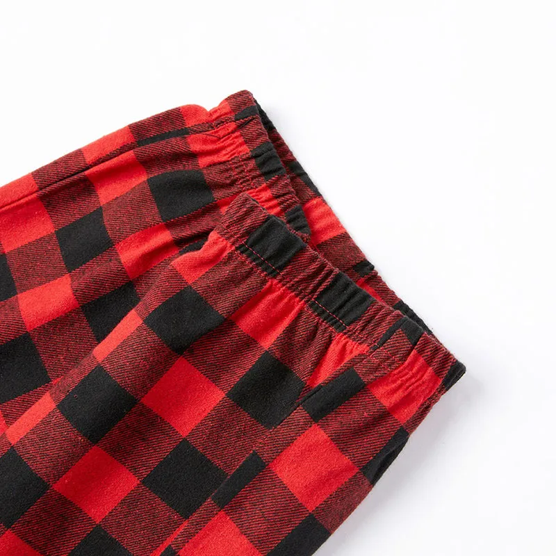 Christmas Family Christmas 2024 Letter Print Patterned Contrast Black top and Black & Red Plaid Pants Family Matching Pajamas Set